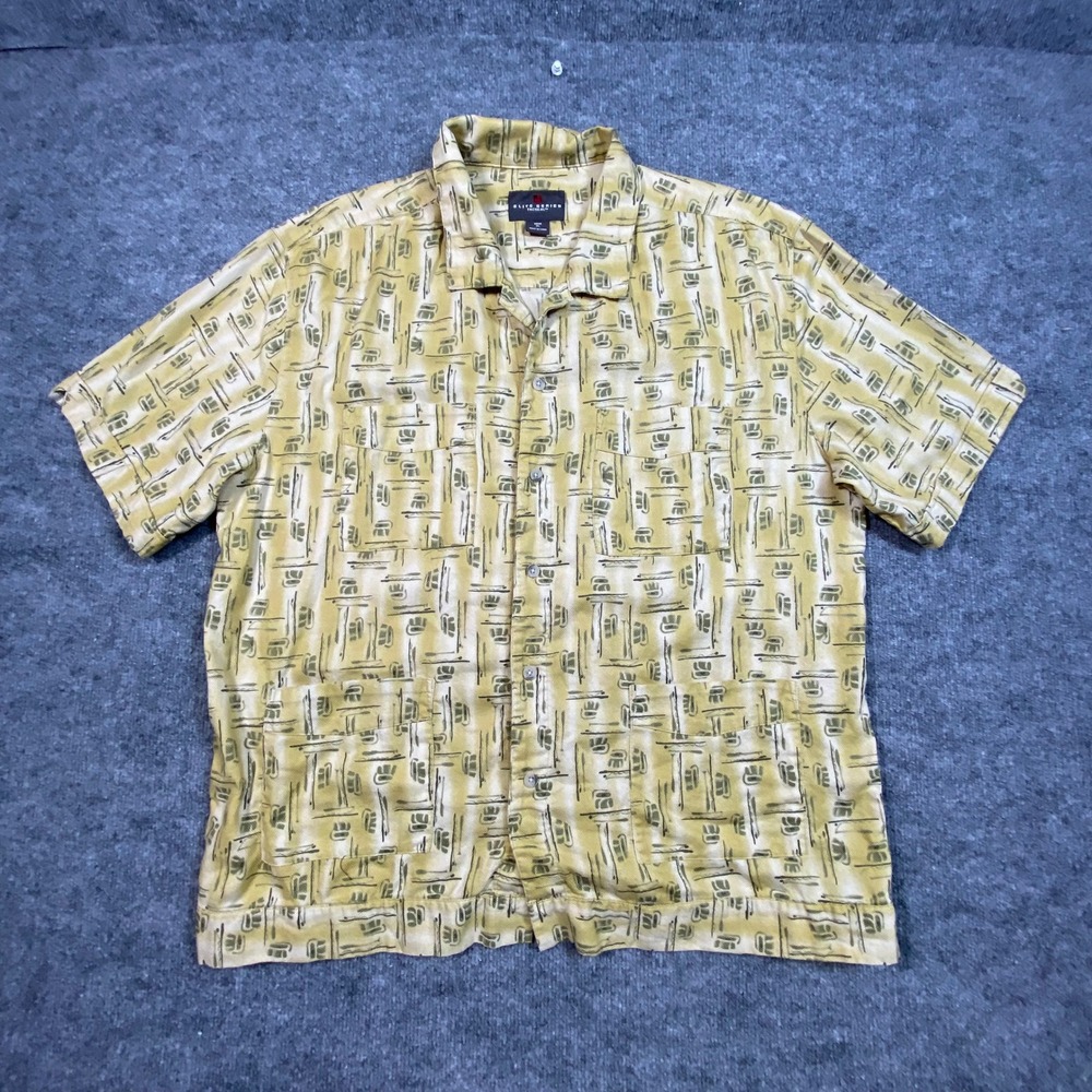 Woolrich Elite Series Tactical Shirt Mens XL Yellow Abstract Short Sleeve Button